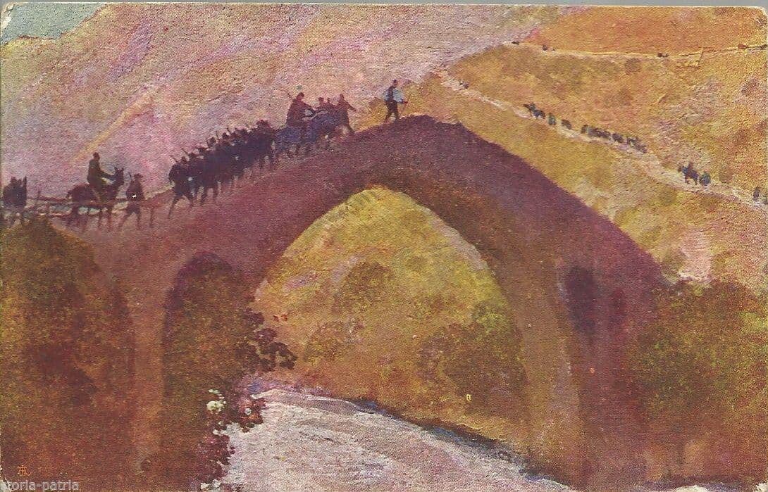 Cartolina Croce Rossa, Tommaso Cascella: Tepeceni, Ponte Romano