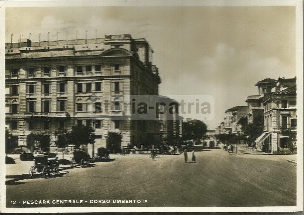 Cartolina d'Epoca Pescara Corso Umberto I Carrozzelle Barbera