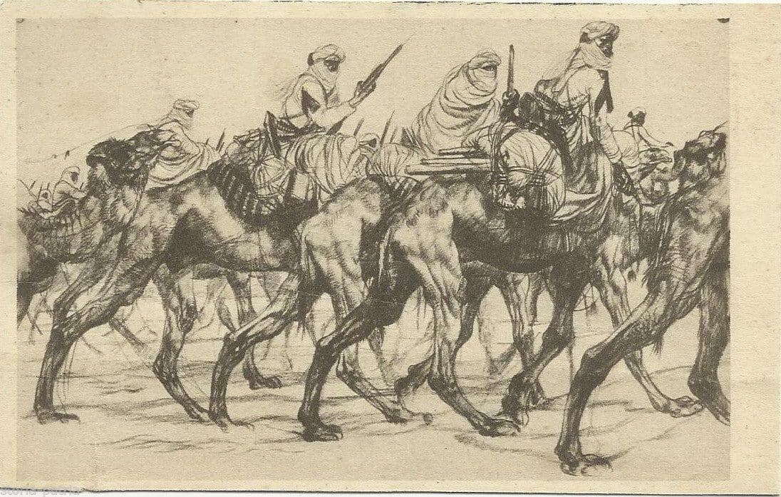 I Meharisti. Cartolina Illustrata Di Romano Dazzi, III Fiera Di Tripoli, 1929