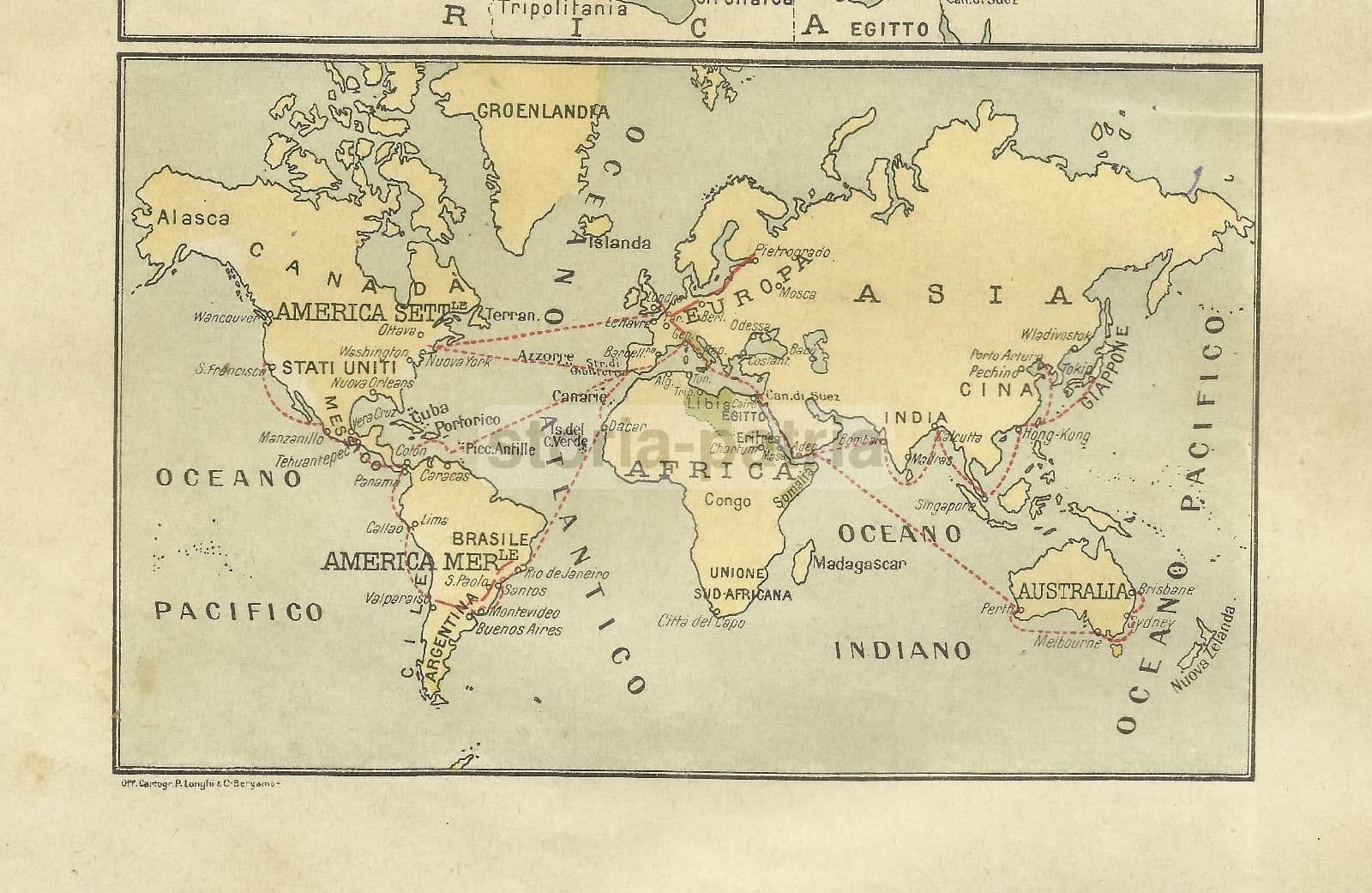 Mappa Antica Dell'Emigrazione Italiana Verso Le Americhe E L'Australia, 1930