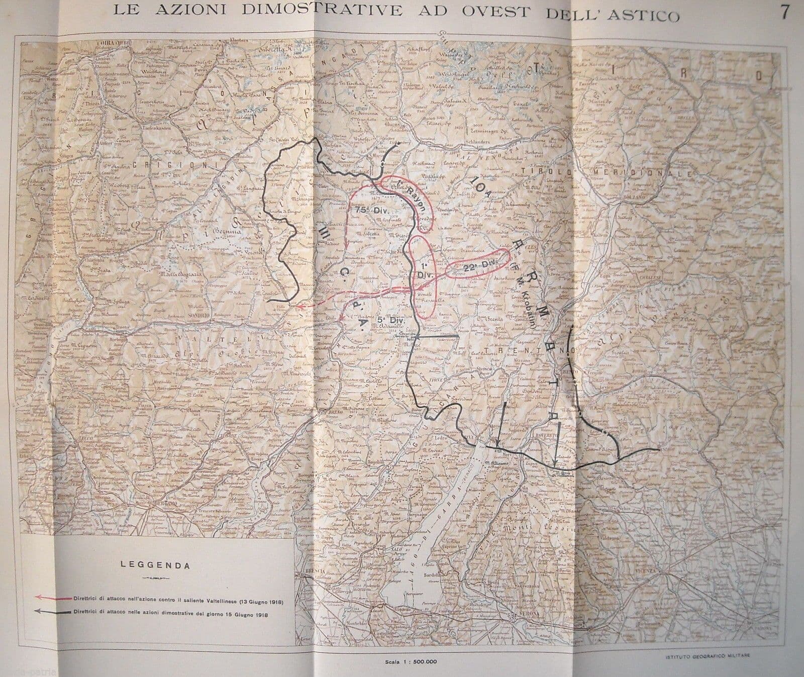 Le Azioni Dimostrative Ad Ovest Dell'Astico Mappa Militare d'Epoca