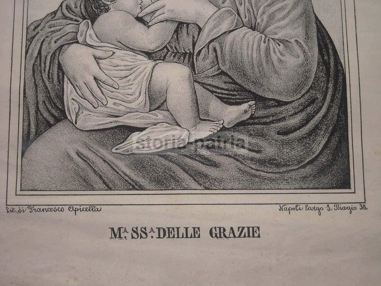 Stampa Litografica Madonna Delle Grazie, Allattamento, Napoli, XIX Secolo