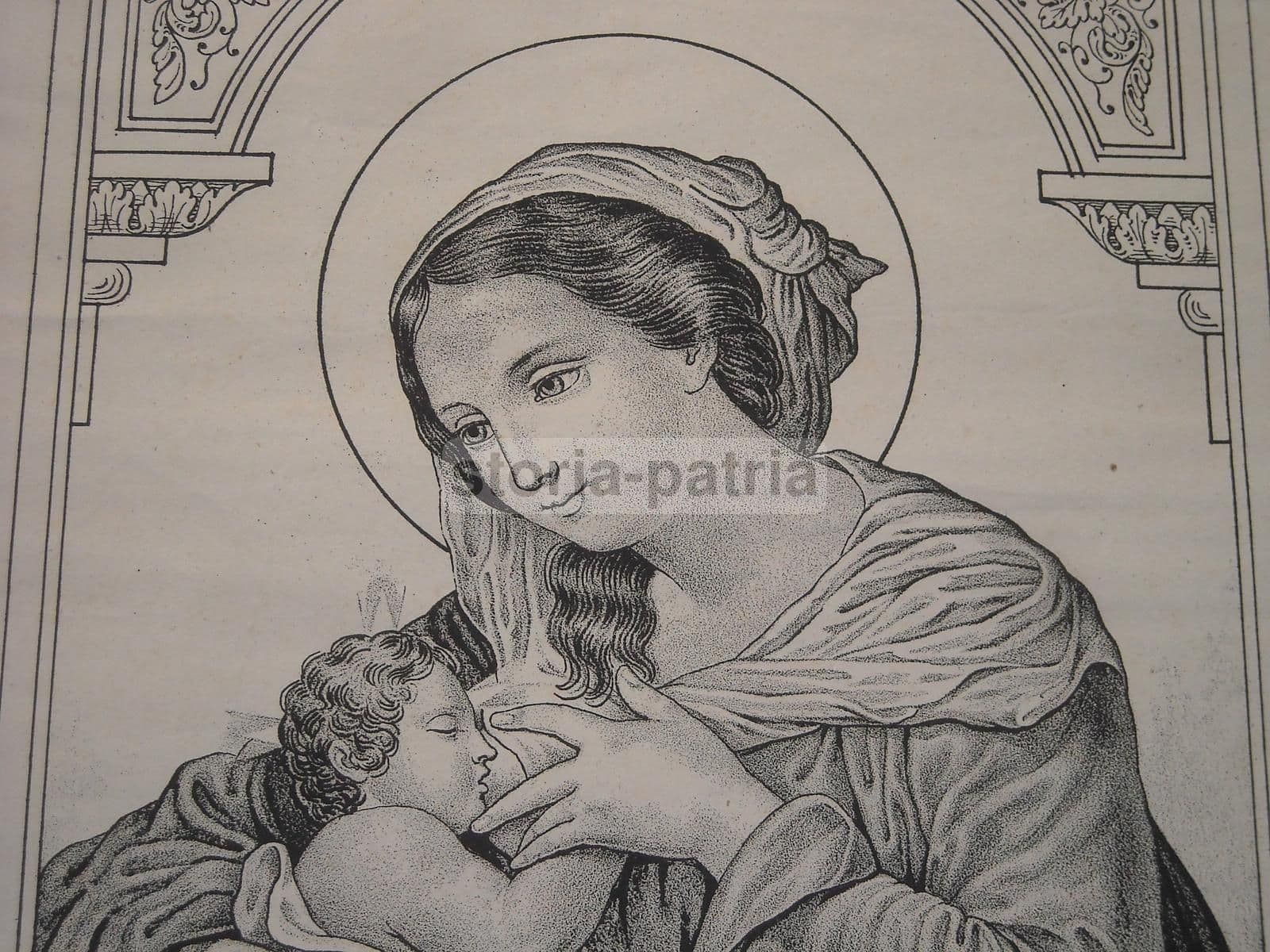 Stampa Litografica Madonna Delle Grazie, Allattamento, Napoli, XIX Secolo