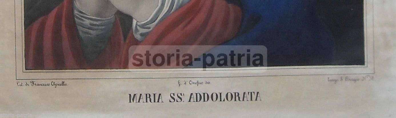 Stampa Litografica Madonna Addolorata, Francesco Apicella E G. d'Onofrio, XIX Secolo
