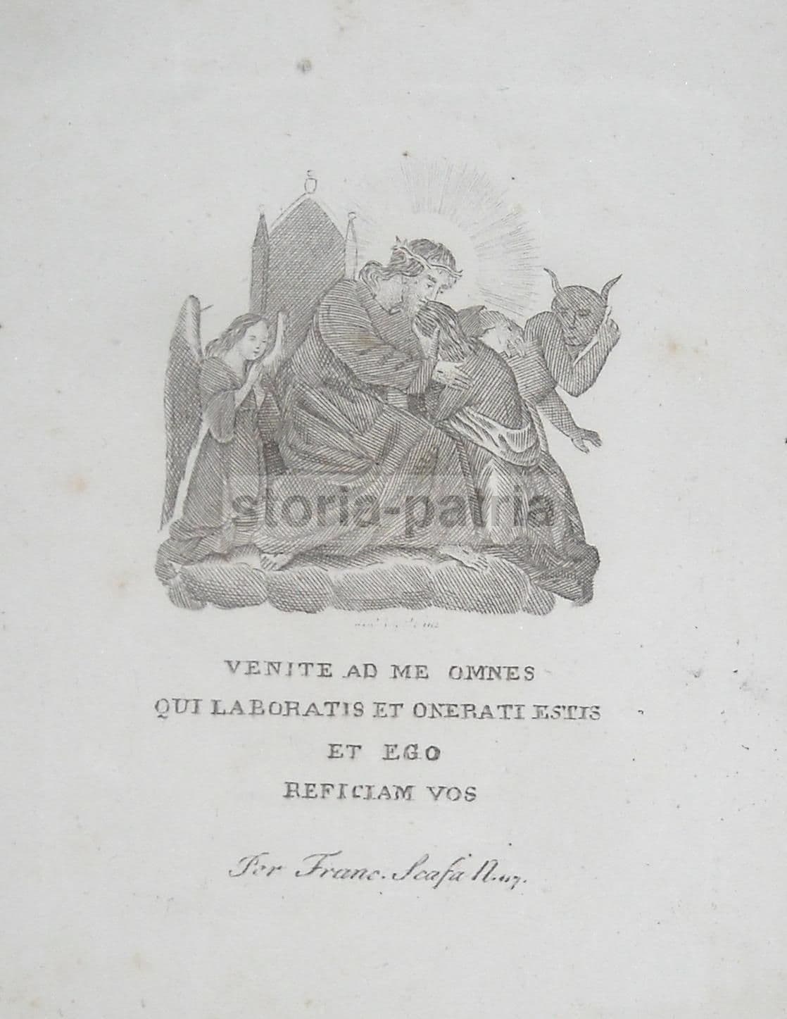 Stampa Devozionale Antica Gesù Consolatore, Incisione Francesco Scafa