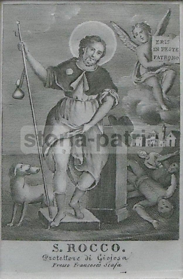 Stampa Antica San Rocco Protettore Di Giojosa, Calabria. Incisione Dell'Ottocento.