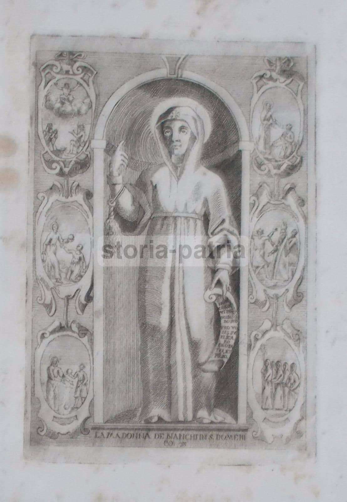 Stampa Devozionale Madonna Dei Bianchi San Domenico Sicilia 1700