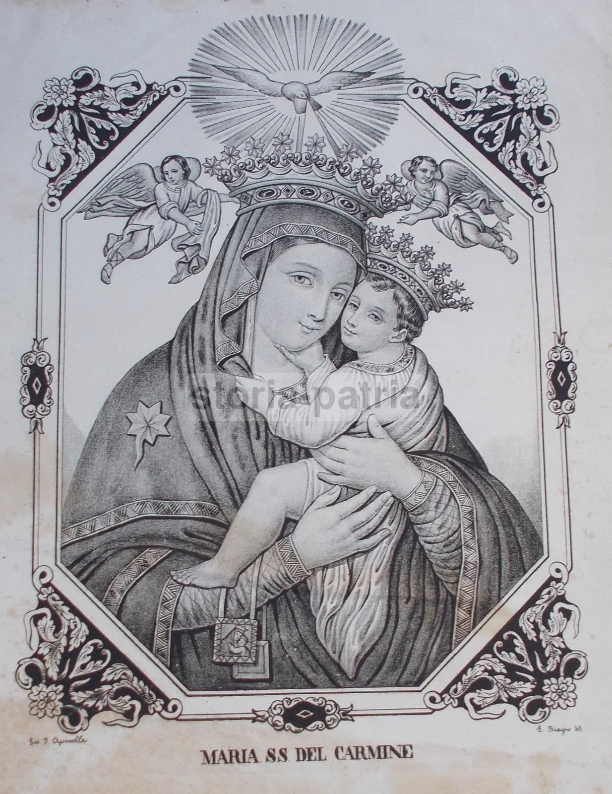 Stampa Litografica Maria SS. Del Carmine, Napoli, Apicella, XIX Secolo