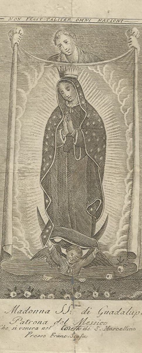 Stampa Devozionale Madonna Di Guadalupe, Napoli, Francesco Scafa, Metà XIX Secolo