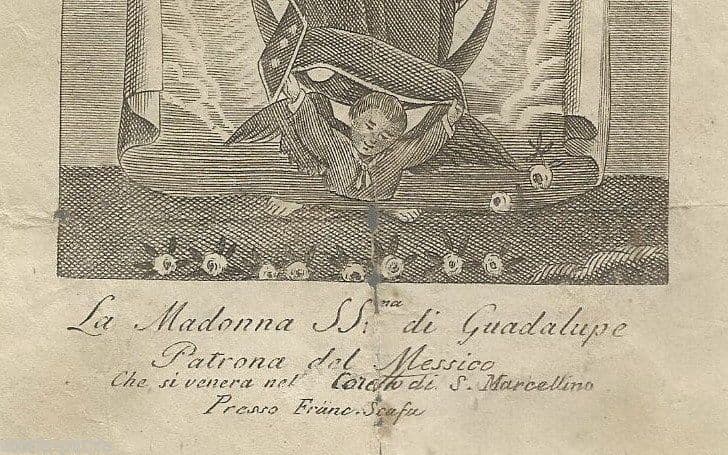 Stampa Devozionale Madonna Di Guadalupe, Napoli, Francesco Scafa, Metà XIX Secolo