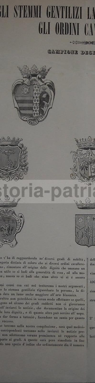 Foglio Volante Araldico: Stemmi Gentilizi E Nobiltà, Roma 1852