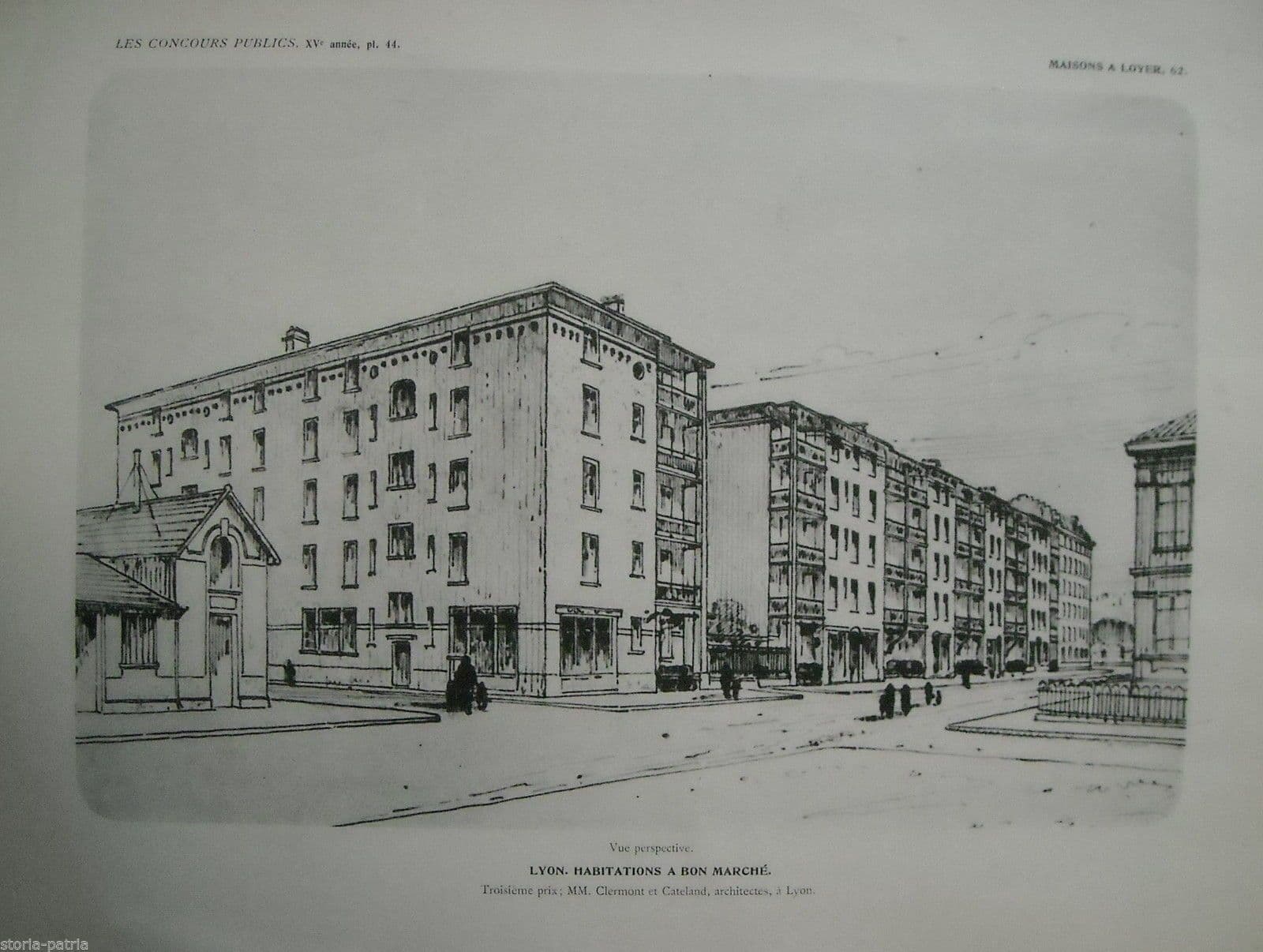 Stampe Architettura Edilizia Popolare Lione Clermont Cateland