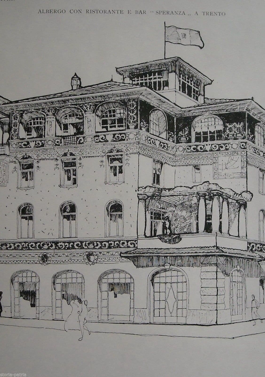 Albergo Ristorante Speranza, Trento. Architetto Giorgio Wender Marini, 1920 Circa.