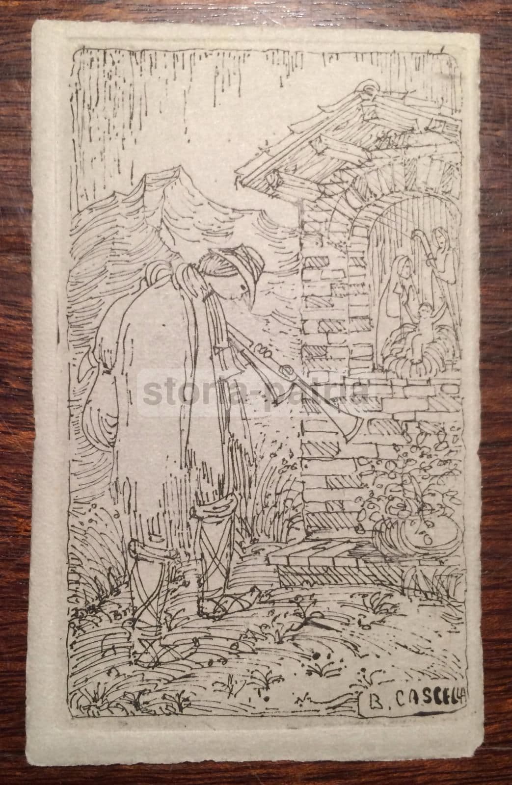 Incisione Basilio Cascella Zampognaro Natività Abruzzo '900