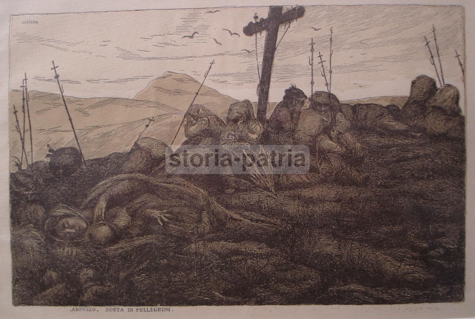 Basilio Cascella, Sosta Di Pellegrini Stampa Antica Abruzzo E Folklore
