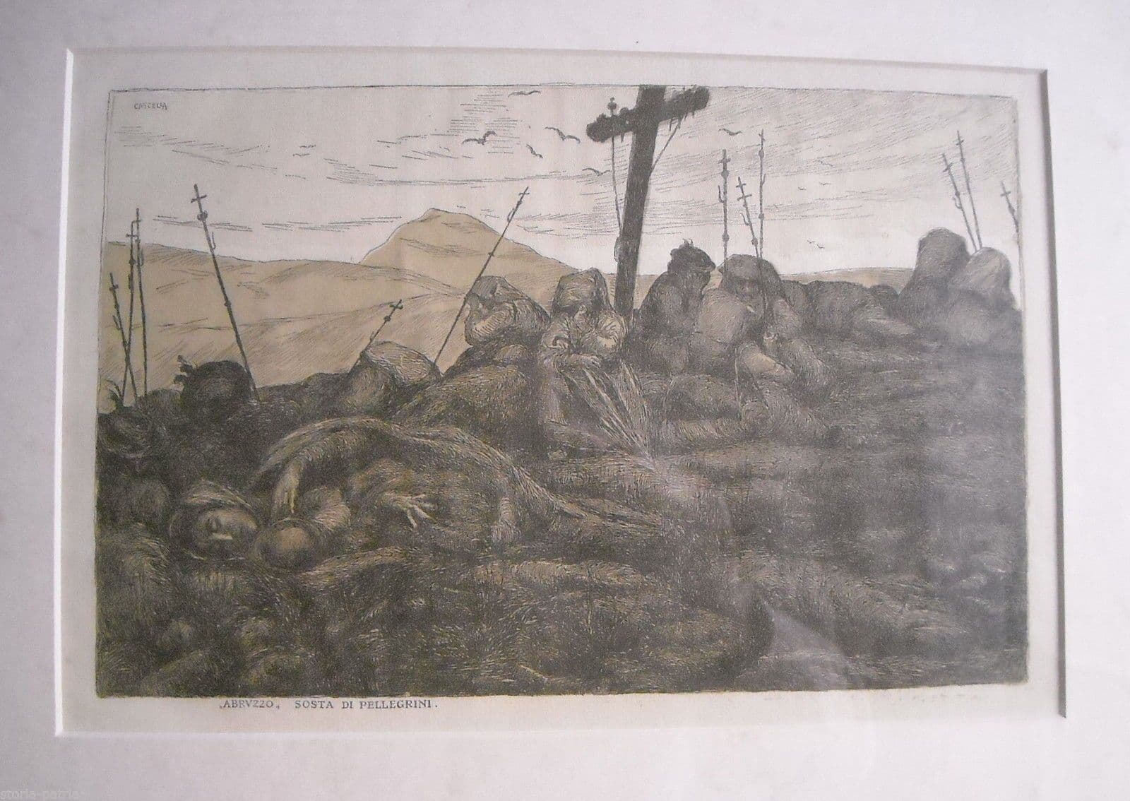Basilio Cascella, Sosta Di Pellegrini Stampa Antica Abruzzo E Folklore