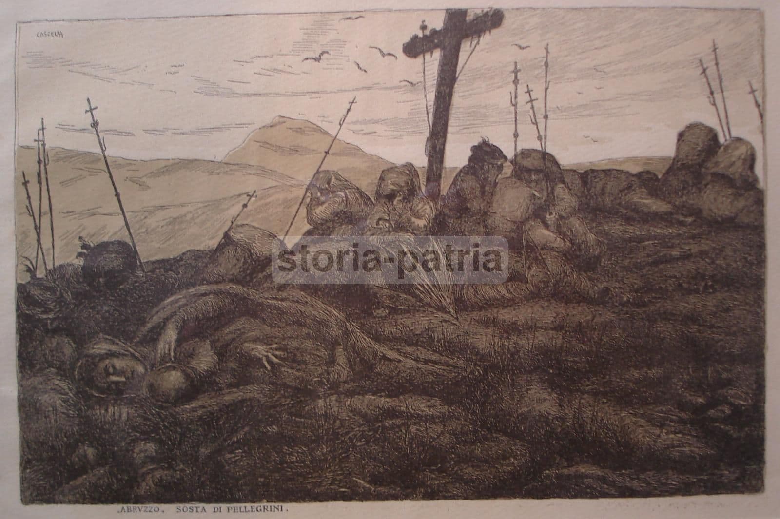 Basilio Cascella, Sosta Di Pellegrini Stampa Antica Abruzzo E Folklore