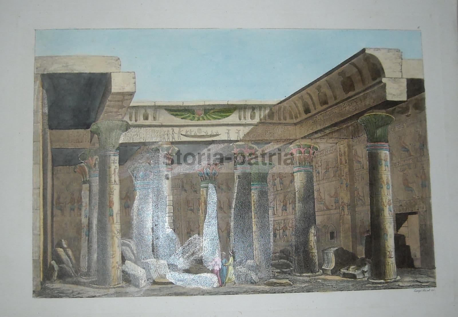 Tempio Di File, Egitto. Incisione Antica All'Acquaforte E Acquatinta Colorata A Mano