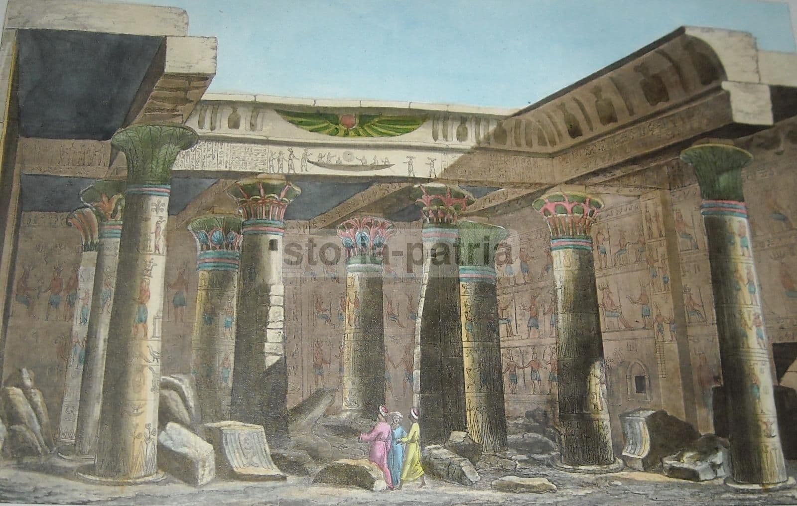 Tempio Di File, Egitto. Incisione Antica All'Acquaforte E Acquatinta Colorata A Mano
