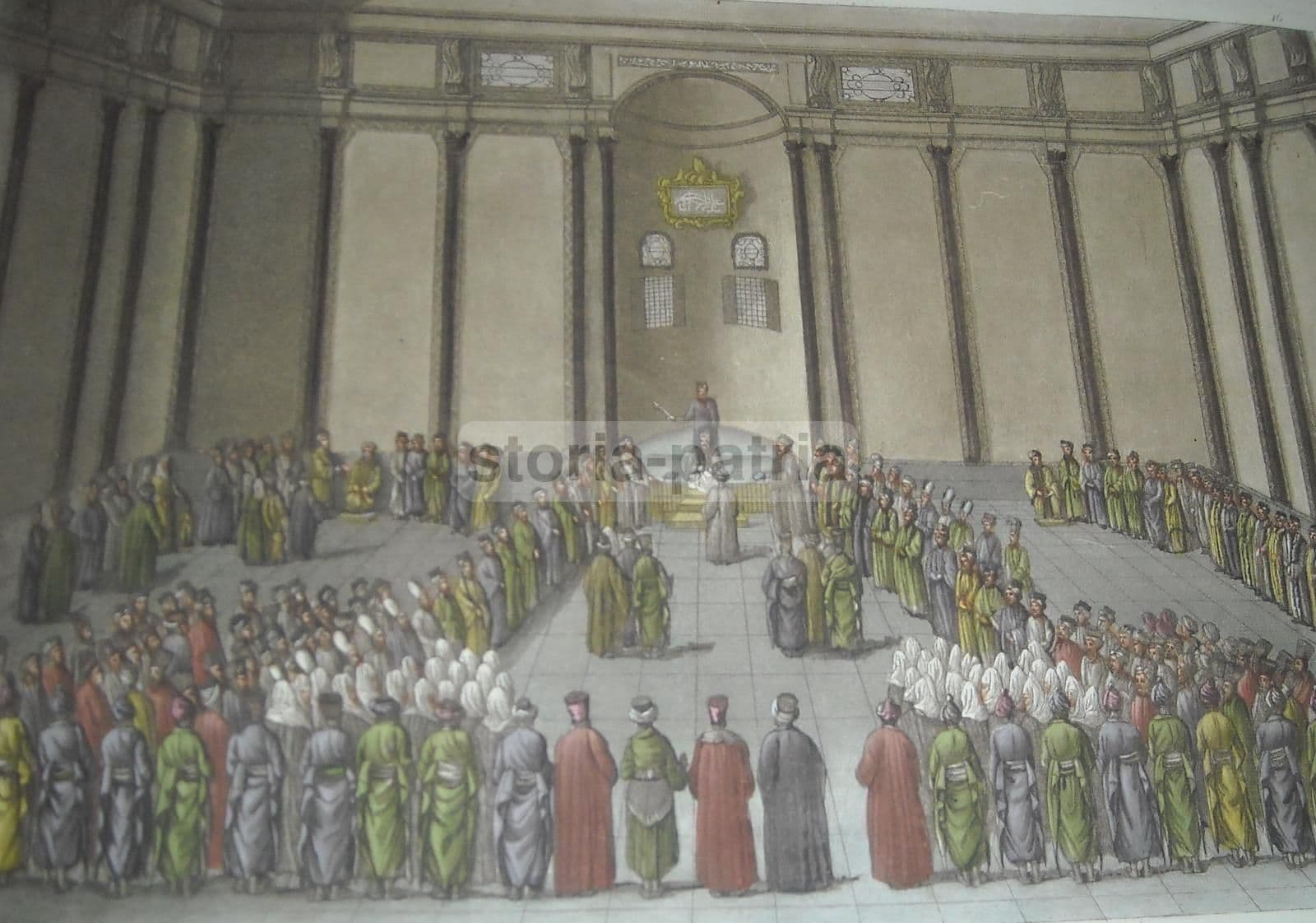 Incisione Colorata Di Bonatti, XIX Secolo, Tribunale Turco Con Gran Visir