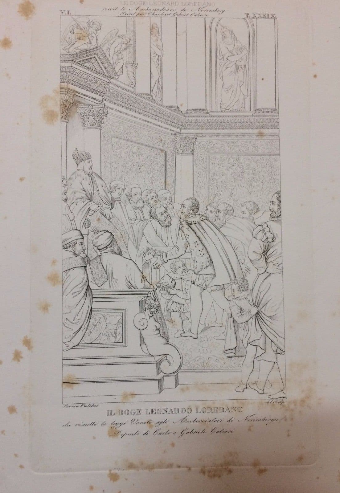 Incisione Antica: Il Doge Leonardo Loredan E Gli Ambasciatori Di Norimberga