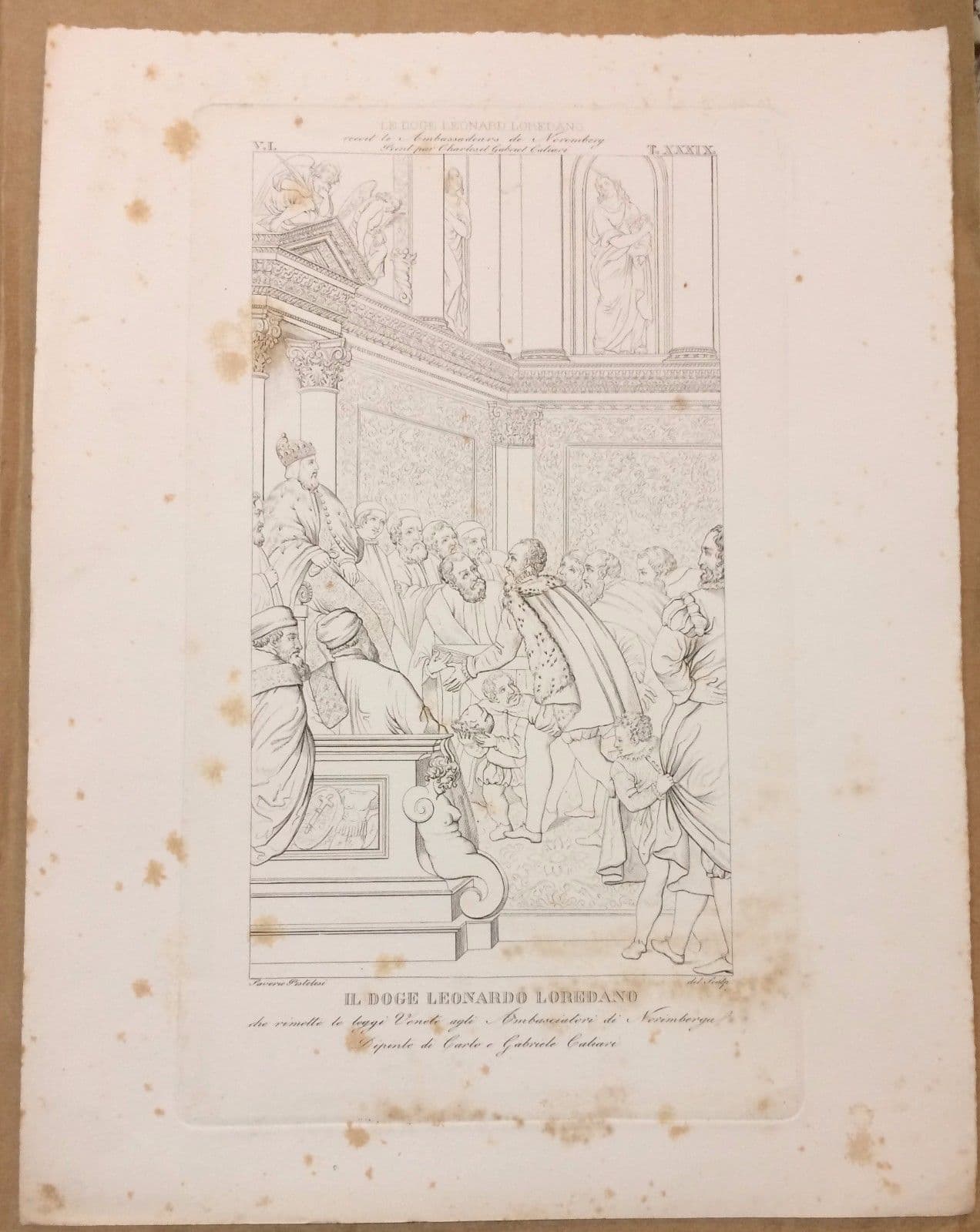 Incisione Antica: Il Doge Leonardo Loredan E Gli Ambasciatori Di Norimberga