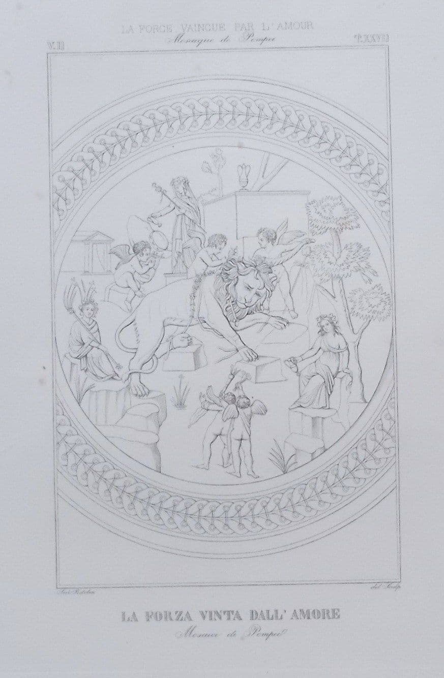 Mosaico Pompeiano "La Forza Vinta Dall'Amore", Incisione Di Saverio Pistolesi, 1820 1840 Circa