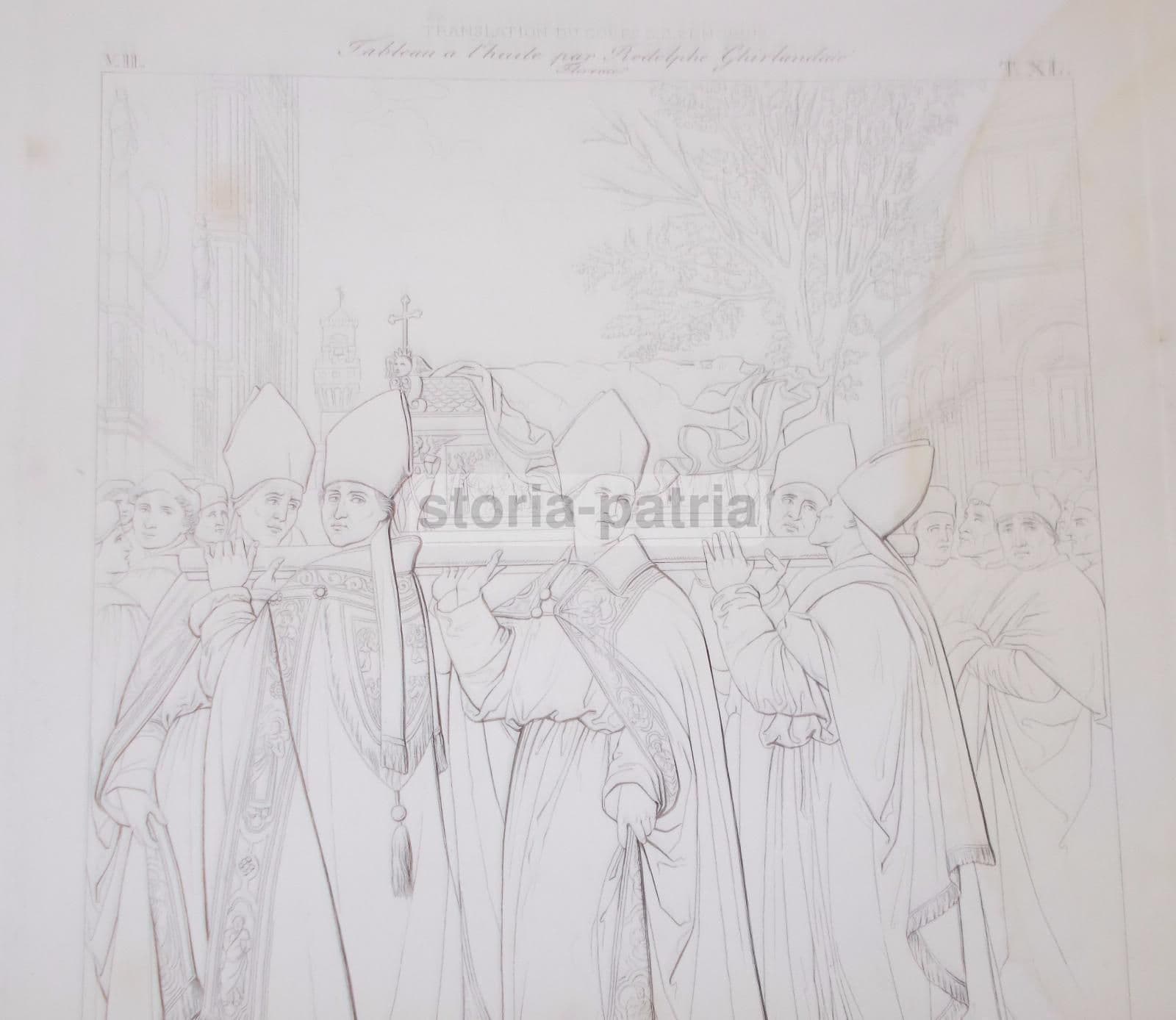 Stampa Antica San Zanobio: Traslazione (Ghirlandaio Pistolesi), XIX Secolo