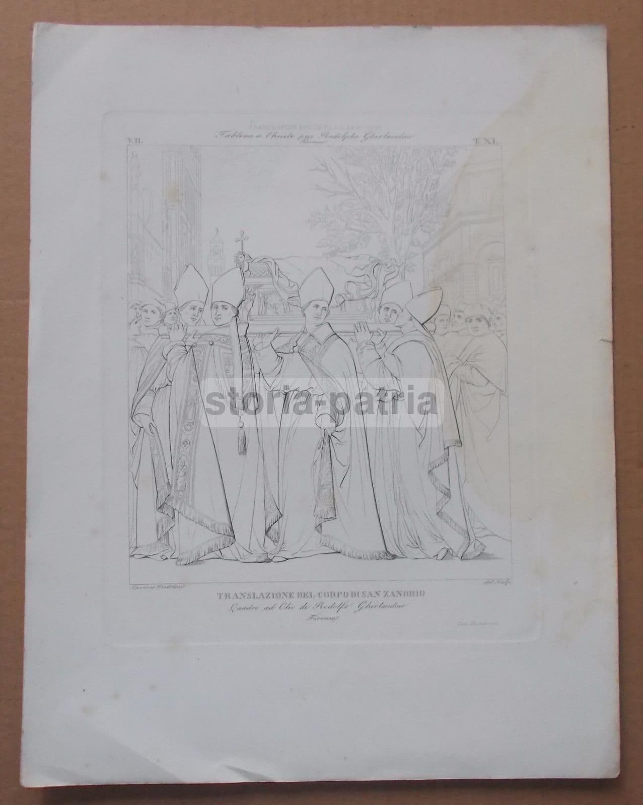 Stampa Antica San Zanobio: Traslazione (Ghirlandaio Pistolesi), XIX Secolo