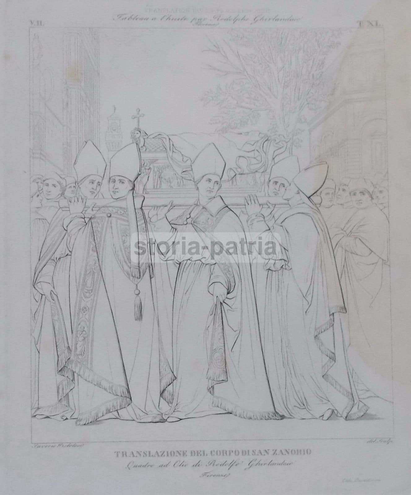 Stampa Antica San Zanobio: Traslazione (Ghirlandaio Pistolesi), XIX Secolo