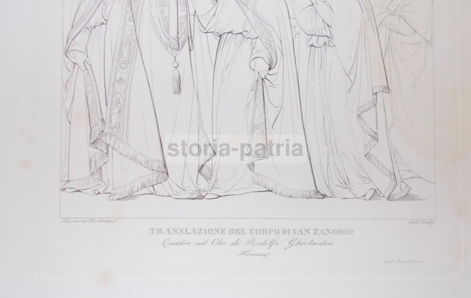 Stampa Antica San Zanobio: Traslazione (Ghirlandaio Pistolesi), XIX Secolo