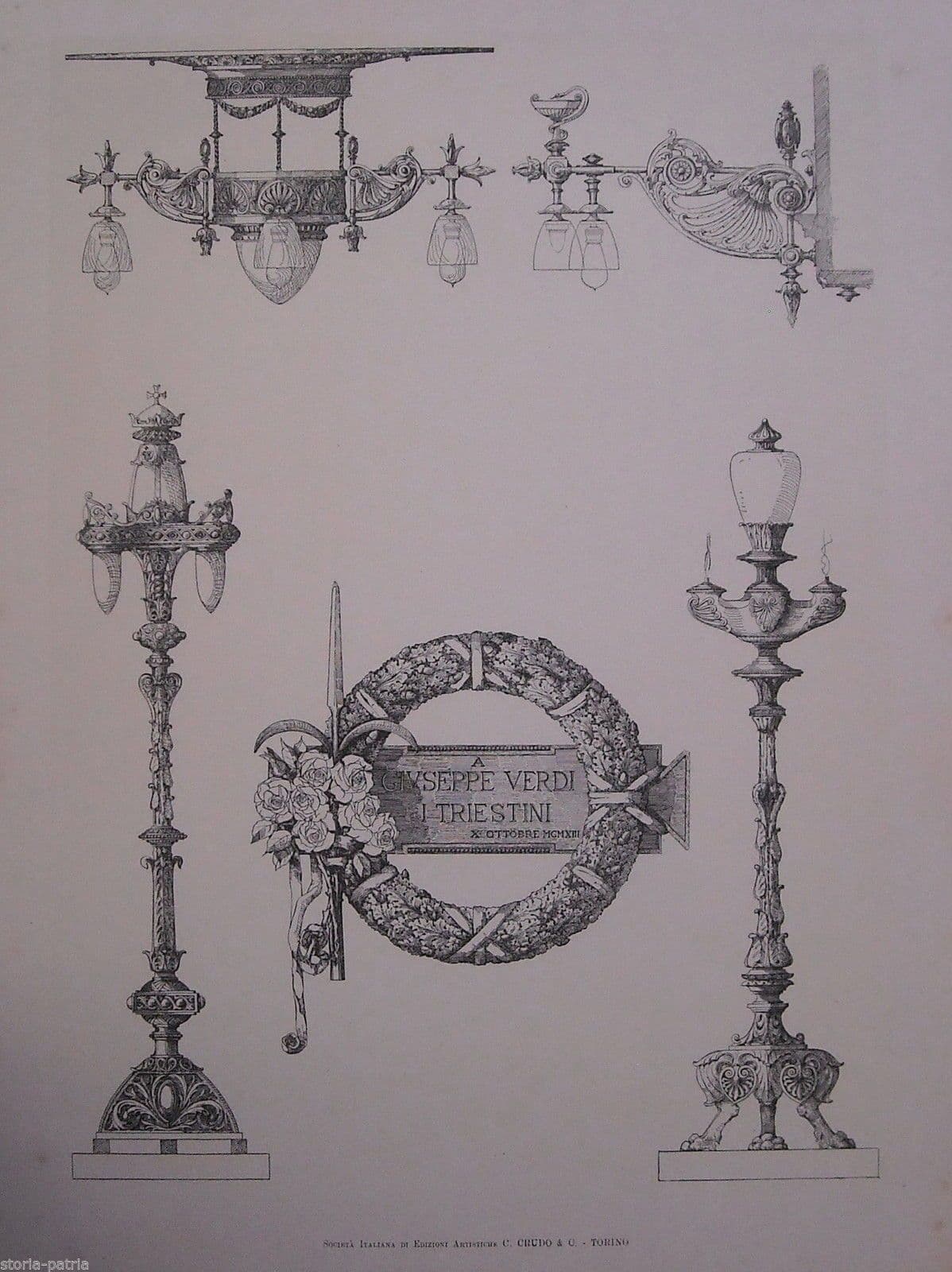 Stampa Ferro Battuto Giuseppe Verdi Trieste 1913 Lampade Liberty