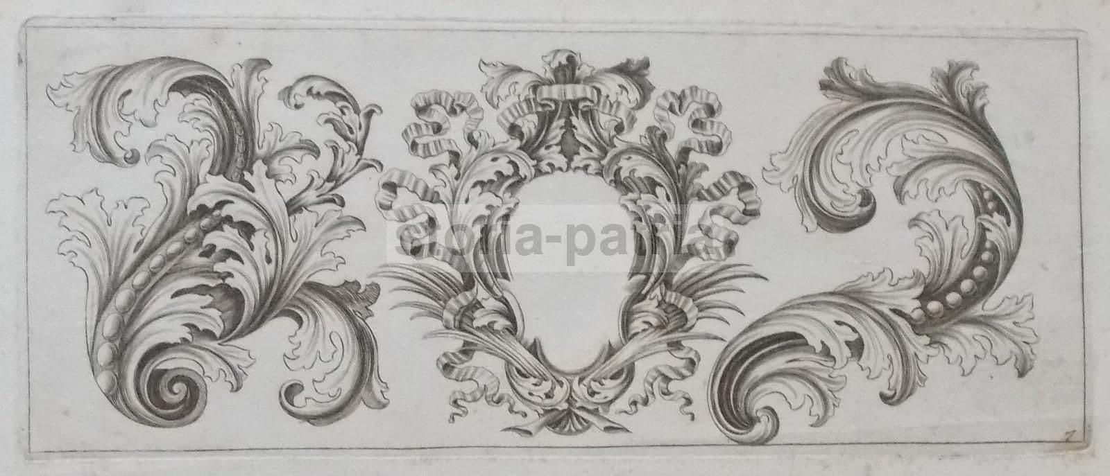 Antica Incisione All'Acquaforte Con Fregi Decorativi E Cartiglio, XVIII Secolo