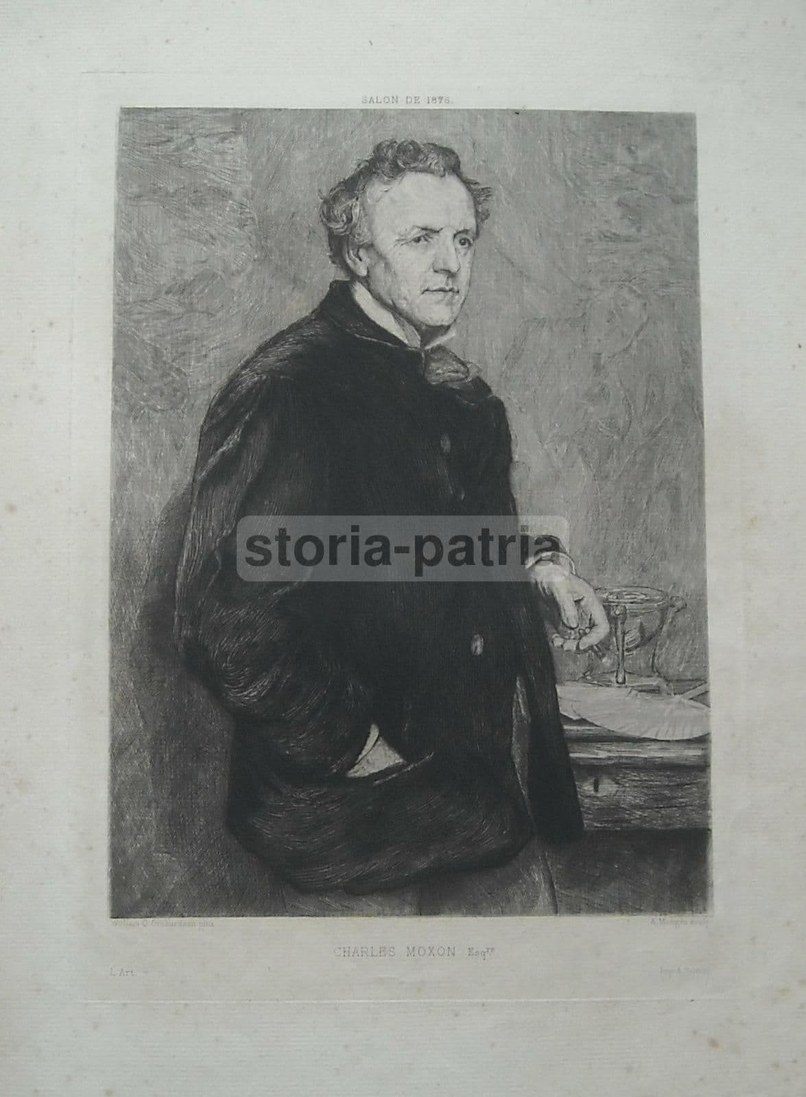 Ritratto Di Charles Moxon, Incisione Antica Di Mongin Da Orchardson, 1876