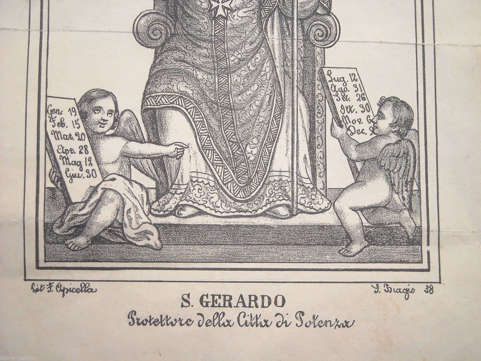 San Gerardo Protettore Di Potenza Stampa Devozionale Antica Litografia F. Apicella