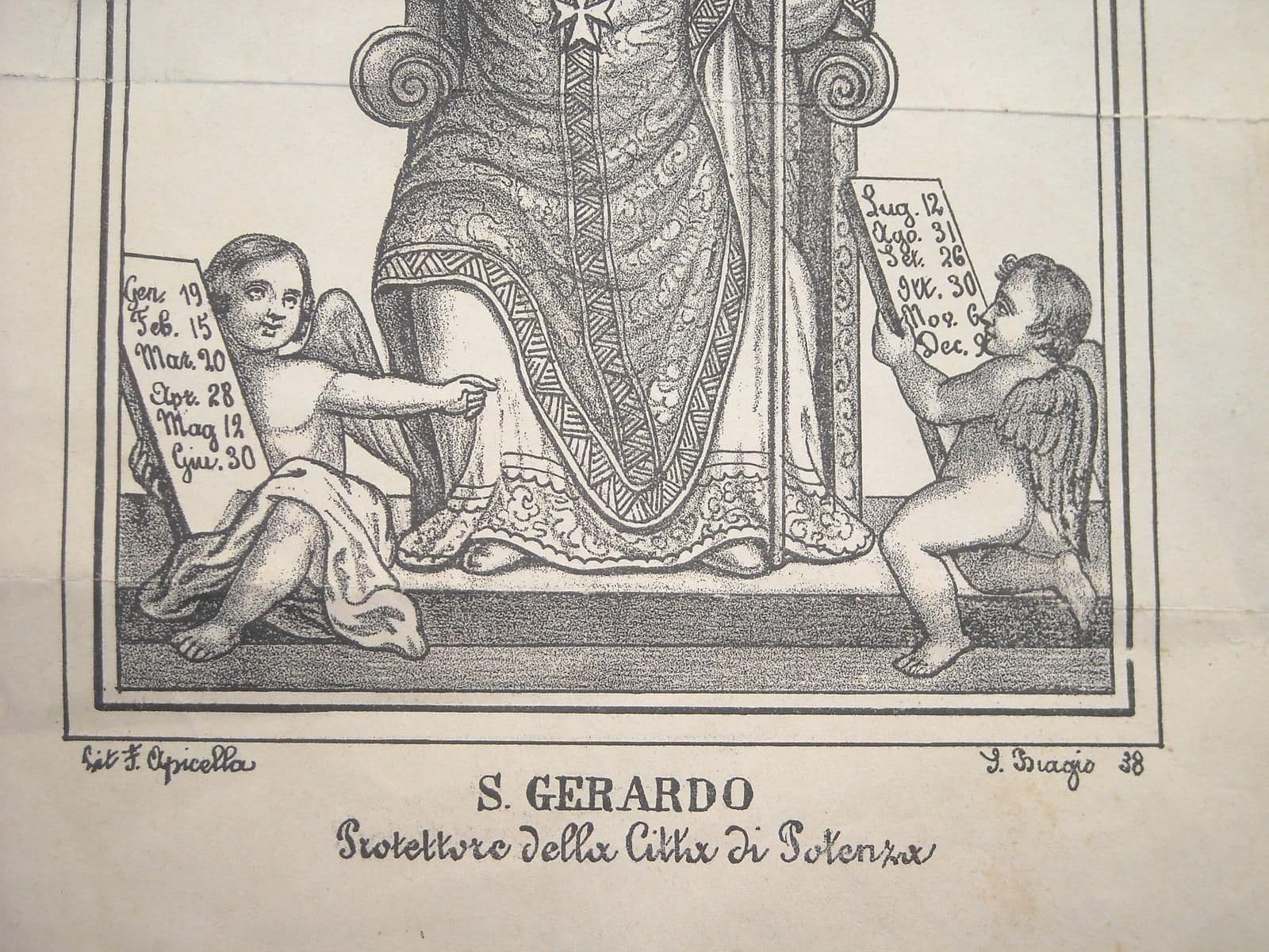 San Gerardo Protettore Di Potenza Stampa Devozionale Antica Litografia F. Apicella