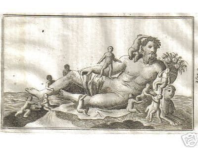 Incisione Antica Divinità Del Nilo, Mitologia Egizia, Acquaforte Fine XVIII Secolo