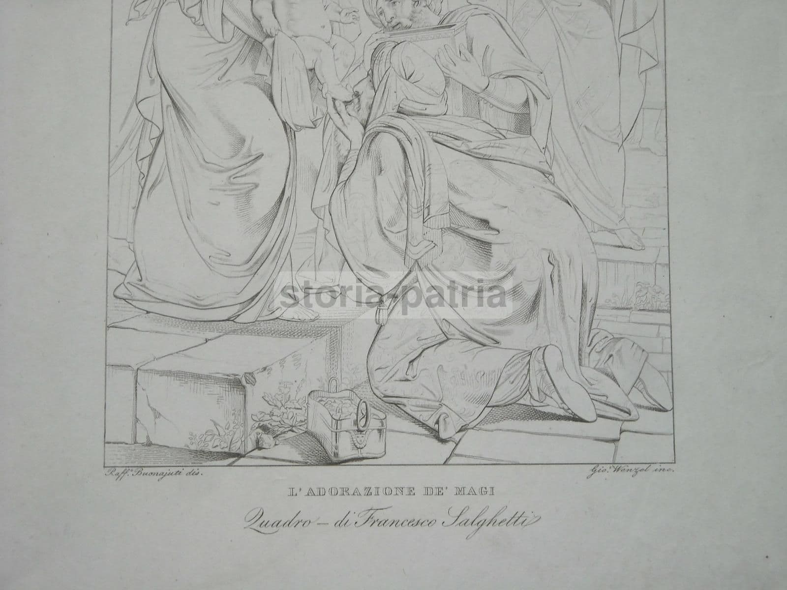 Adorazione Dei Magi: Incisione Originale Di G. Wenzel E Raffaele Buonaiuti (XIX Secolo)