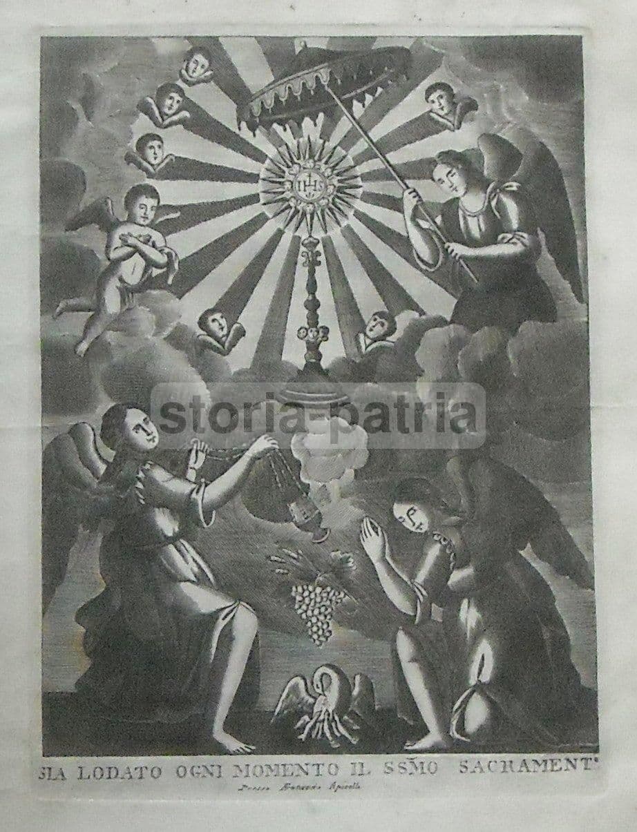 Stampa Devozionale Napoletana Del SS. Sacramento, Francesco Apicella, Fine XVIII Secolo