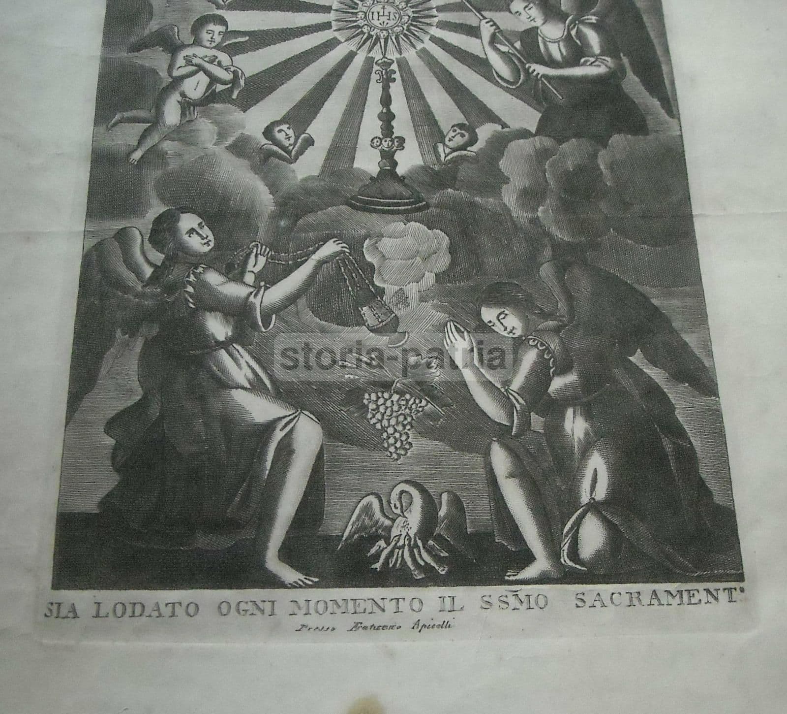 Stampa Devozionale Napoletana Del SS. Sacramento, Francesco Apicella, Fine XVIII Secolo