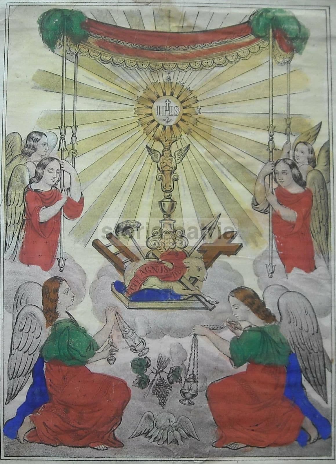 Stampa Devozionale Napoletana SS. Sacramento, Francesco Apicella, XIX Secolo