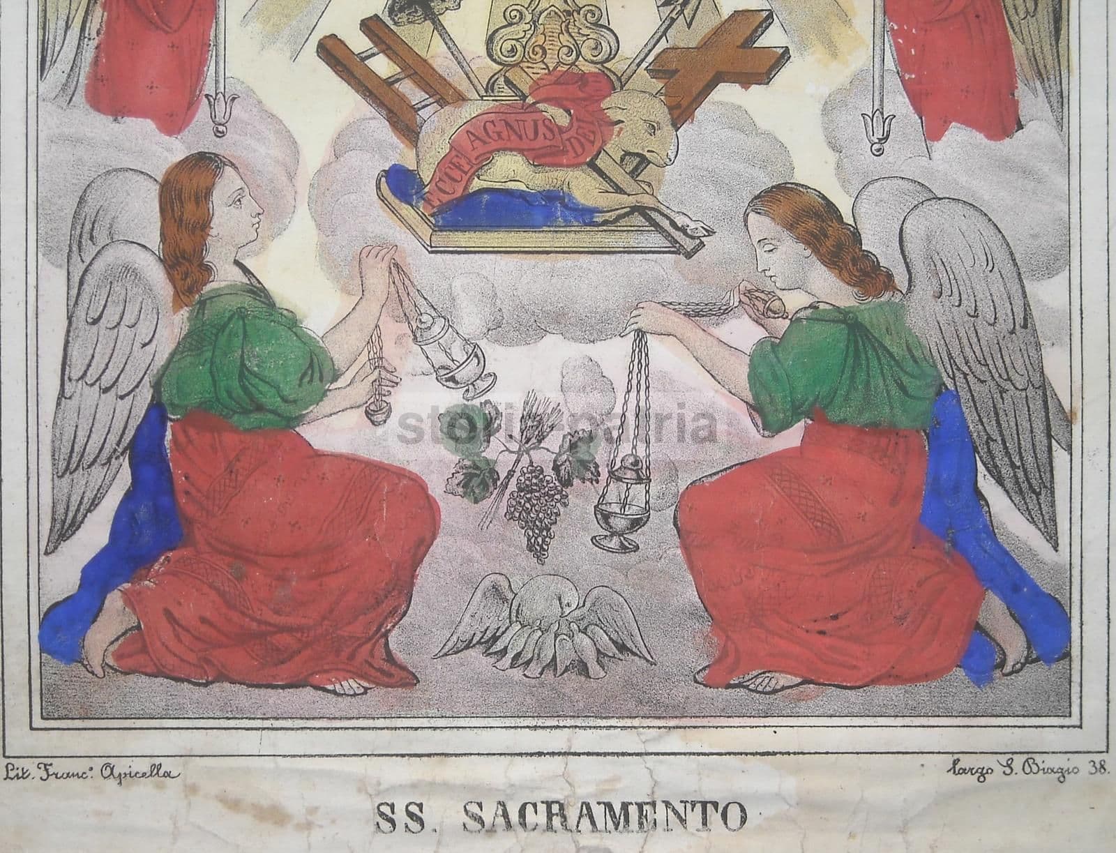 Stampa Devozionale Napoletana SS. Sacramento, Francesco Apicella, XIX Secolo