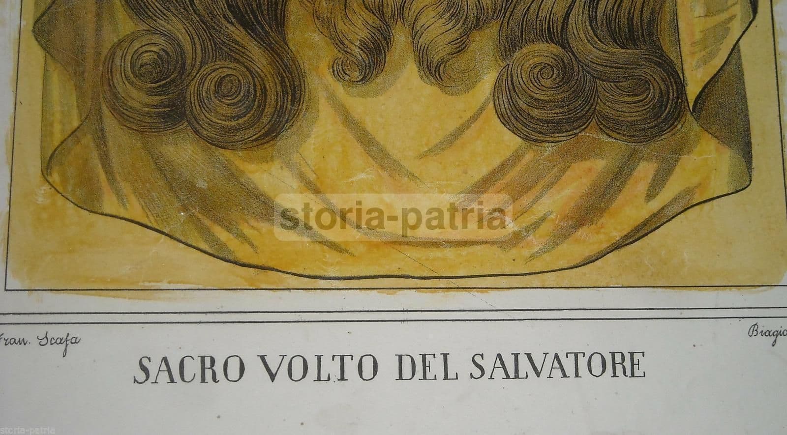 Stampa Devozionale Sacro Volto Di Cristo, Litografia Scafa, 1850 Circa
