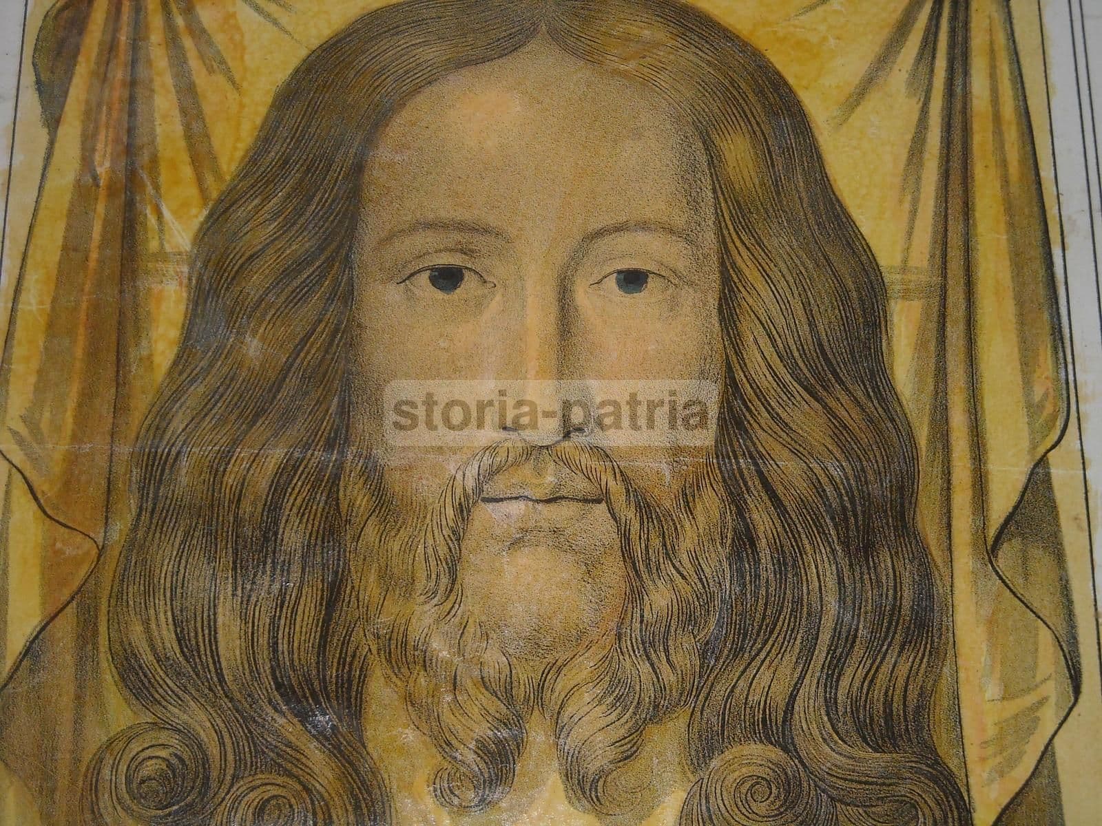 Stampa Devozionale Sacro Volto Di Cristo, Litografia Scafa, 1850 Circa