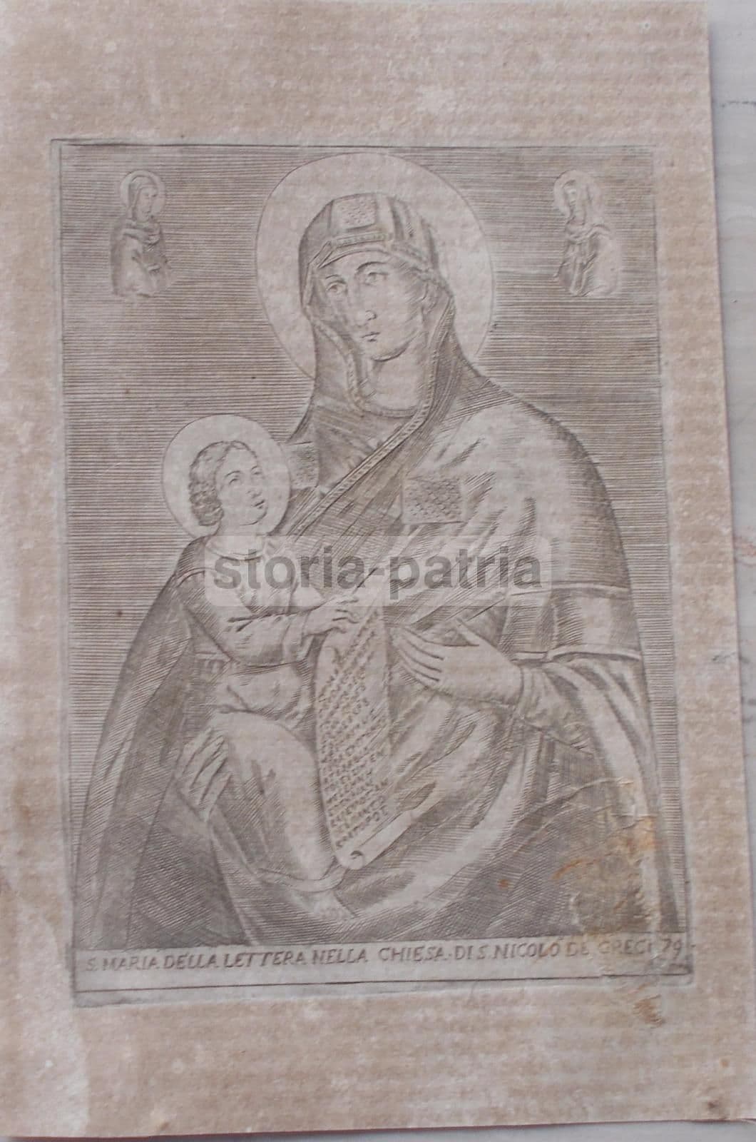 Madonna Della Lettera, Incisione Antica Di Placido Doni, Messina, Sicilia