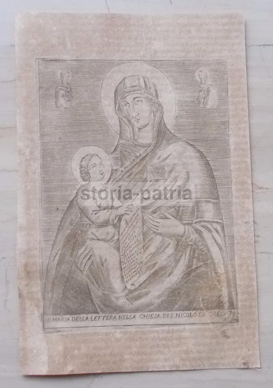 Madonna Della Lettera, Incisione Antica Di Placido Doni, Messina, Sicilia