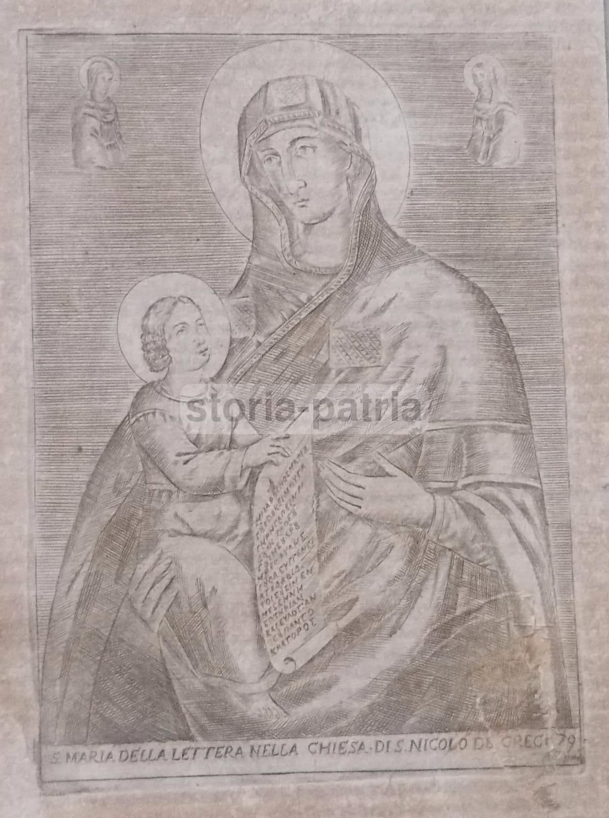Madonna Della Lettera, Incisione Antica Di Placido Doni, Messina, Sicilia