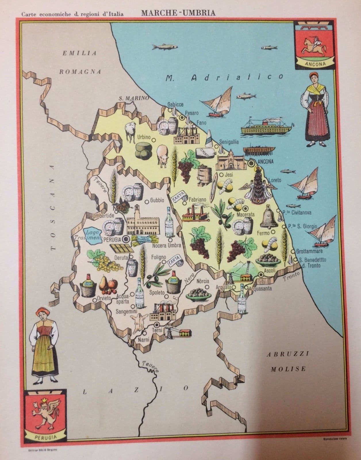 Mappa Economica Marche E Umbria, Anni '50, Bolis