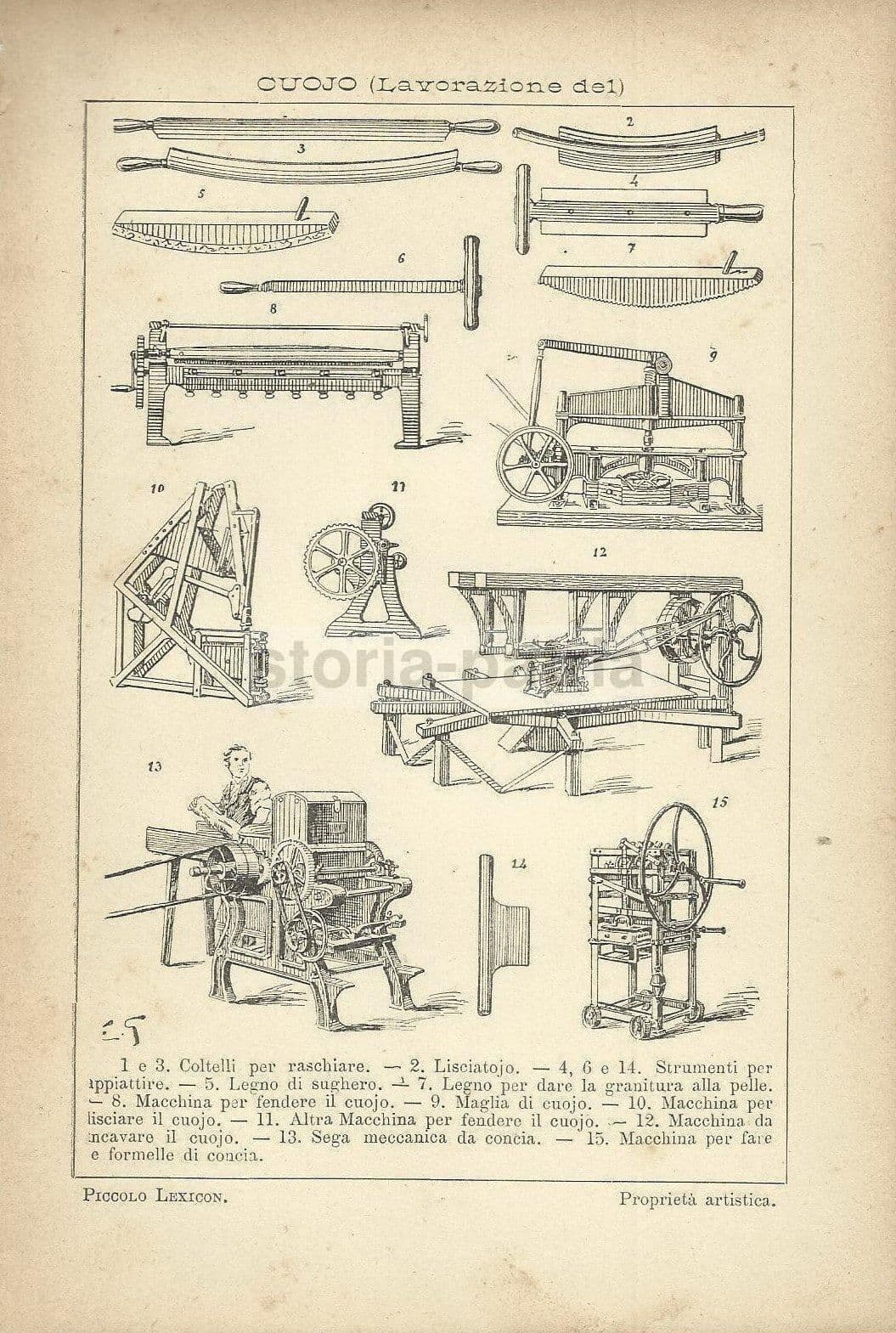 Stampa Antica Lavorazione Cuoio: Attrezzi Concia Anni '20