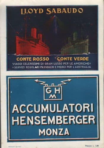 Pubblicità Navi Conte Rosso E Conte Verde Lloyd Sabaudo E Hensemberger, 1925